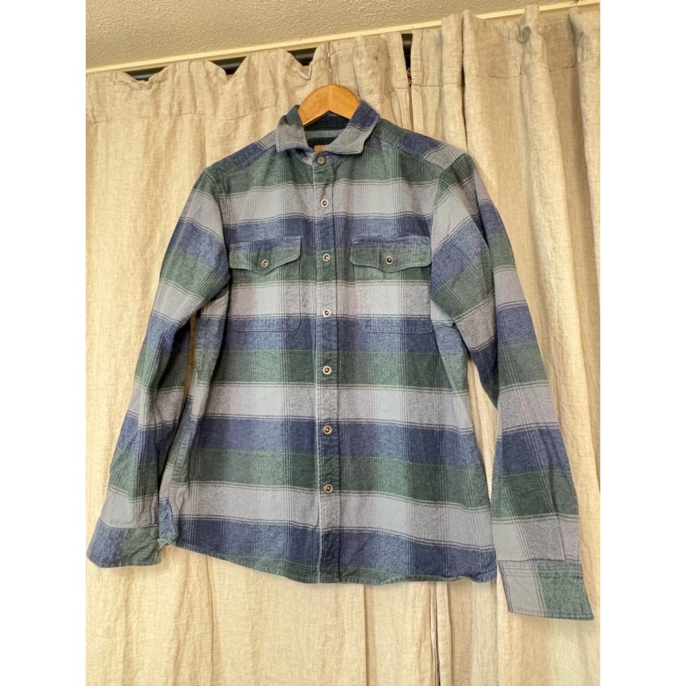 North River Mens Plaid Flannel Shirt Blue Green Cotton Button Down Size M